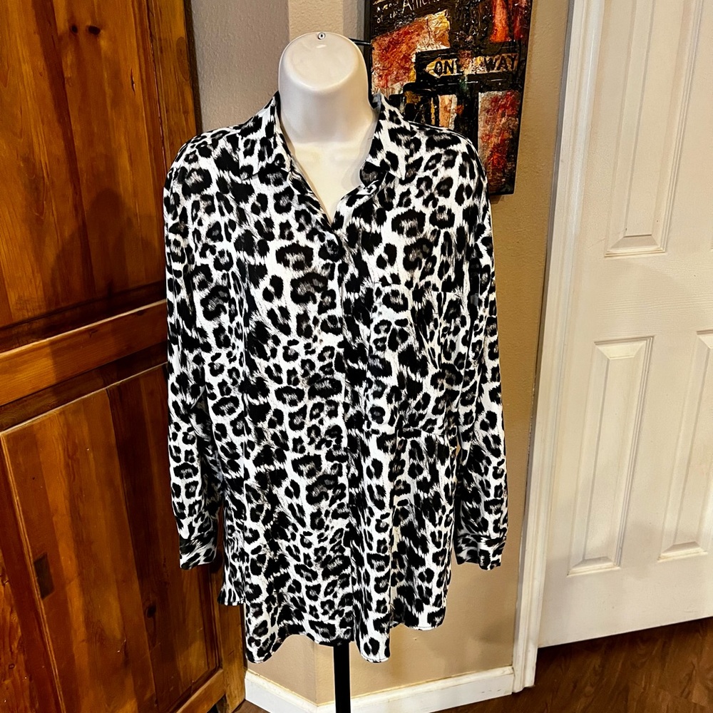 Zara animal print button down shirt